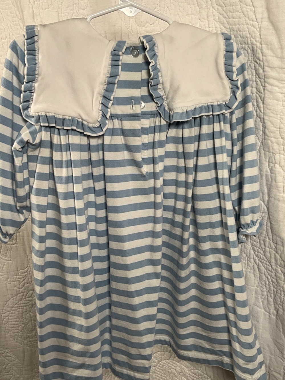 Classic Blue & White Striped Girls' Casual Dress with White Bib - Picture 3 of 3